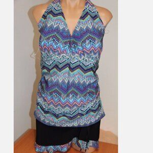 NWT Profile Swimsuit Halter Tankini Bikini 2pc set Plus Sz 22W Multi Skirt
